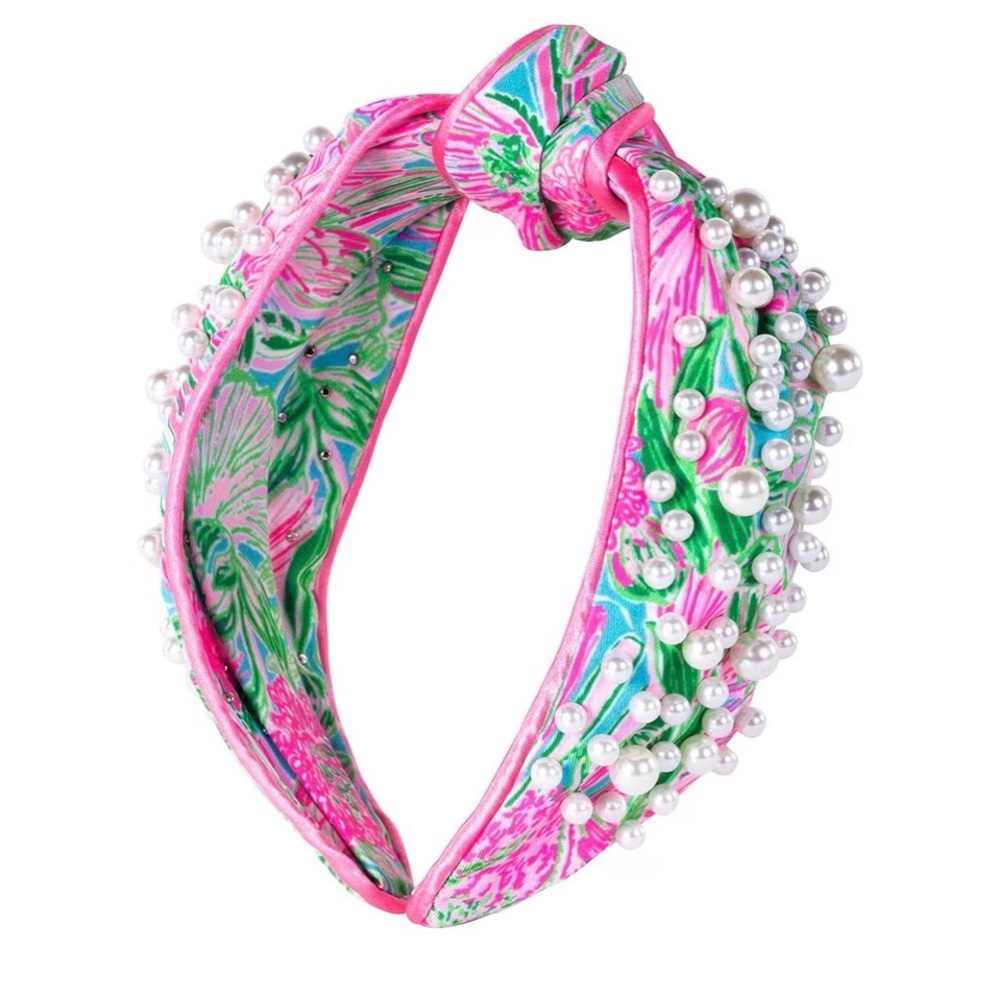 Lilly Pulitzer Knotted Pearl Headband, Wide Satin Headband, Coming in Hot